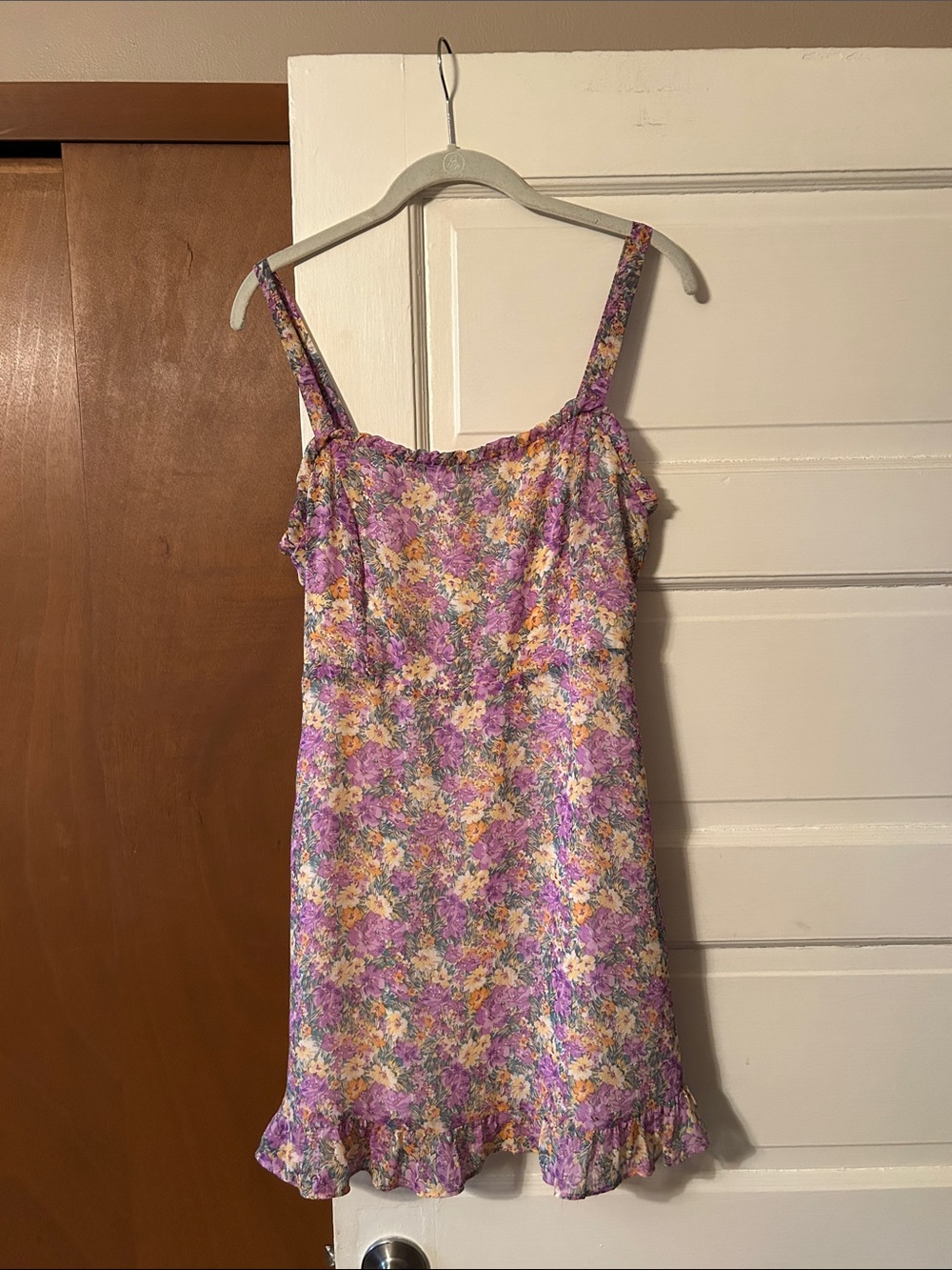 Lush Lavender Floral Mini Dress with Yellow & White Flowers